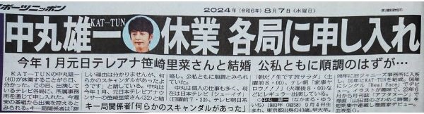 中丸雄一のスキャンダルは何？休業理由がやばい？